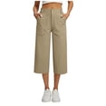 thumbnail image 2 of Womens High Waisted Capri Pants Light Wide Leg Business Casual Pants Trendy Work Crop Pant with Zipper Pockets, 2 of 7