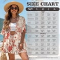thumbnail image 7 of FKEKYI Red Rose Flower Print Womens Summer Short Set 2 Piece Sets Vacation Outfits Open Front Shirt Top & Shorts with Elastic Waist Beachwear Lounge Set, S, 7 of 7