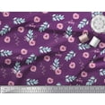 thumbnail image 2 of Soimoi Purple Cotton Duck Fabric Leaves & Ranunculus Floral Print Fabric by the Yard 42 Inch Wide, 2 of 3