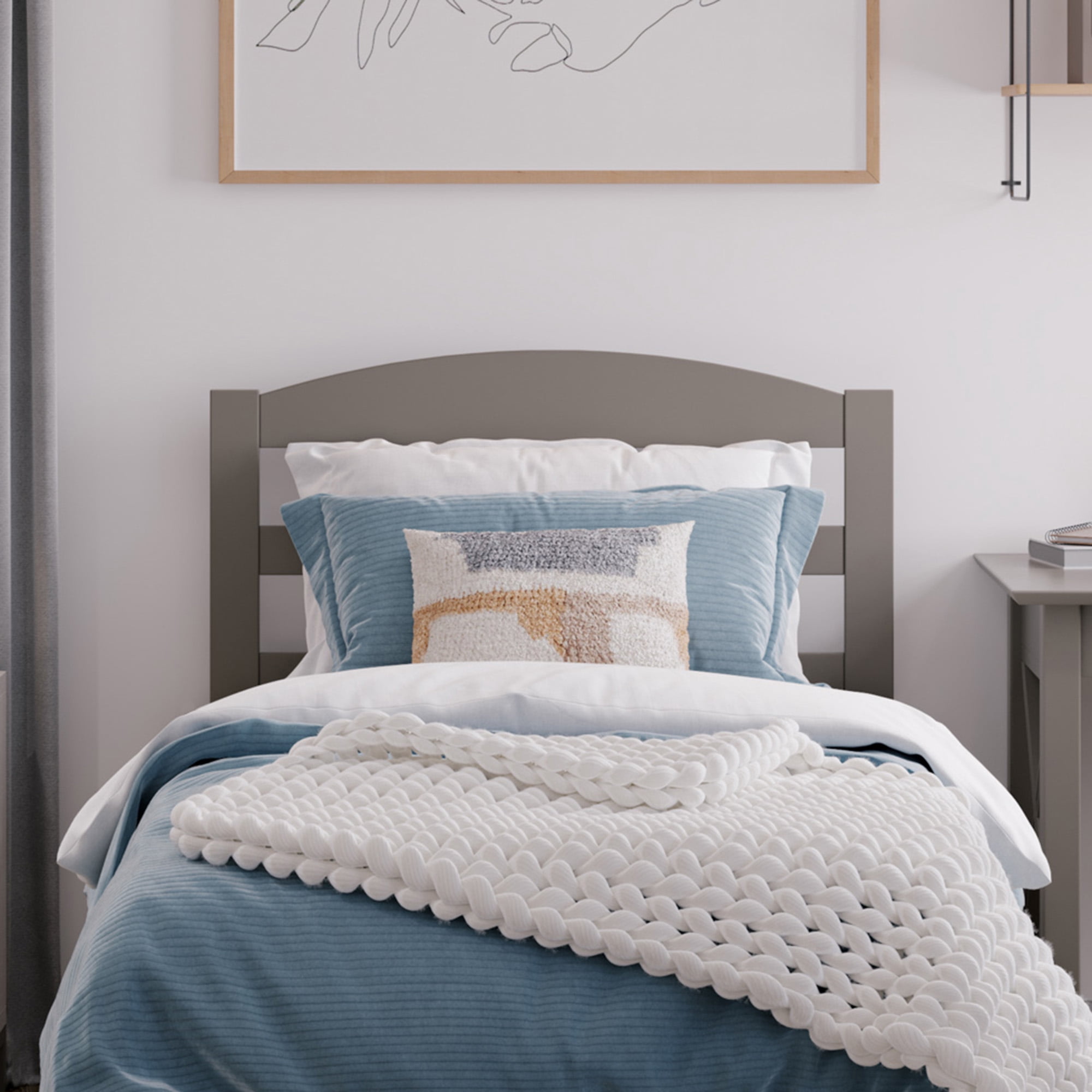 AFI Warren 14" Twin Wood Platform Bed Frame with Slatted Headboard, Grey