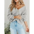 thumbnail image 3 of Women'S Chunky Knit Open Front Sweater Long Sleeve Button Loose Short Cardigan Outerwear Coats Light Gray XL, 3 of 4