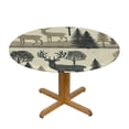 thumbnail image 3 of PIKWEEK  Round Tablecloth Fitted Waterproof Table Cover Wild Reindeer Elk Black Silhouette,Elastic Edged Washable Table Cloths for Kitchen Dinning Picnic Party Decor Forest Tree on Burlap, 3 of 7