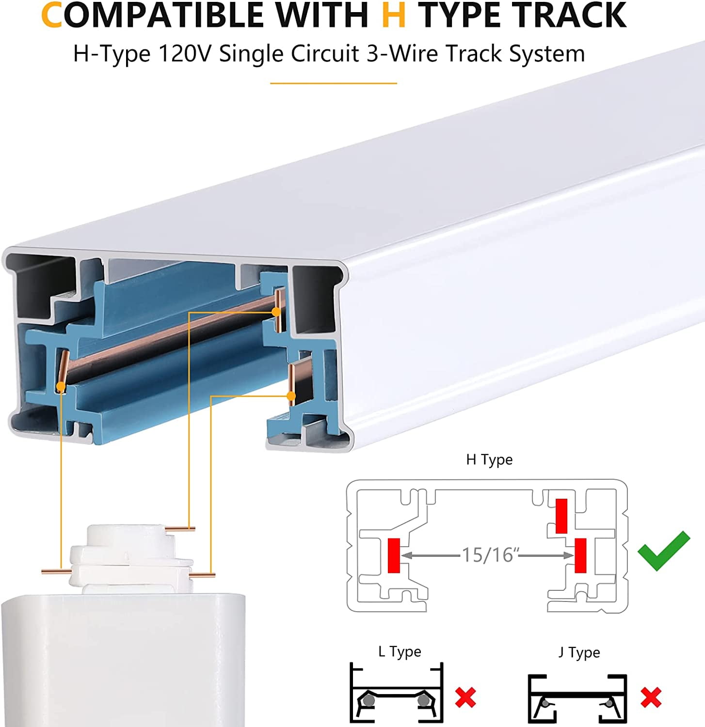 VANoopee 3-Color 20W H Track Lighting Heads Dimmable No Flicker Bright LED Track Lighting Fixtures for Accent Task Retail Kitchen Ceiling Track Light H Type Pack of 4 - CRI90+ 36° 2000lm White