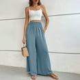 thumbnail image 2 of FUNUONY Womens Wide Leg Pants Casual Palazzo Flowy Pleated Trouser Woman Elastic High Waisted Loose Fit Lounge Pant Comfy 2025 Elastic with Flared Elegant Commuting Casual Pants Light Blue M, 2 of 9