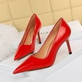 thumbnail image 3 of Zapatos de tacón alto profesionales, delgados y sexys, con punta puntiaguda y boca baja de cuero lacado brillante estilo mujer, 3 of 5