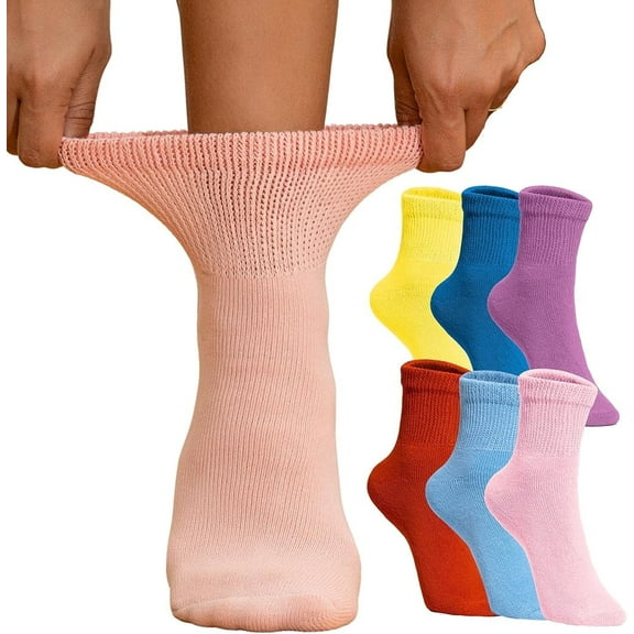 Special Essentials 6 Pairs Women's Non-Binding Diabetic & Circulator Ankle Socks - Comfortably Soft, Moisture-Wicking Cotton Assorted Multicolors