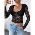 thumbnail image 6 of Women Y2K Lace Crop Top U Neck Bow Club Concert Clothes Going Out Tops Black XXL, 6 of 8