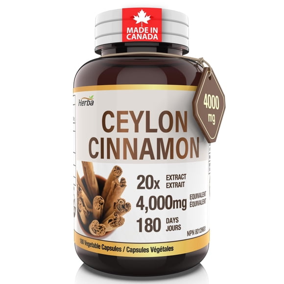 Herba Ceylon Cinnamon Capsules 4000mg - 180 Vegetable Capsules | Made in Canada