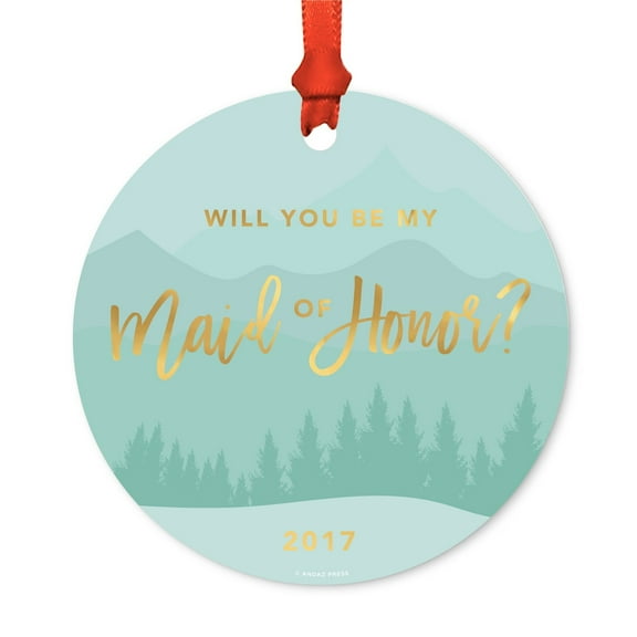 Metal Christmas Ornament, Will You Be My Maid of Honor?, Winter Wonderland Forest, Includes Ribbon and Gift Bag
