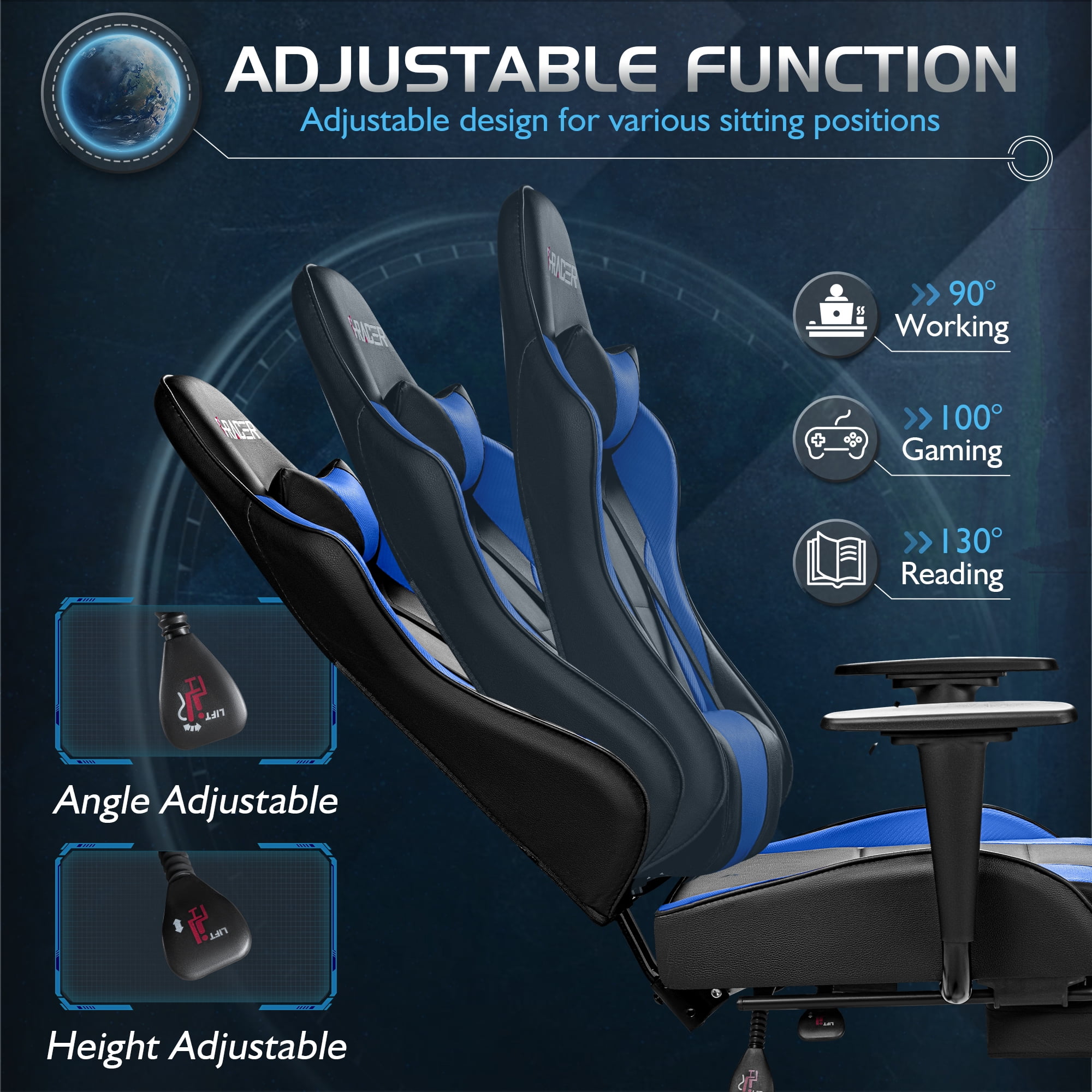 Homall Gaming Chair Massage Office Chair High Back PU Leather Chair with Footrest, Blue