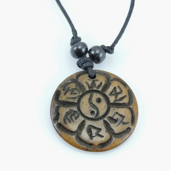 Buddha Eyes Om Mani Padme Hum Yak Bone Pendant