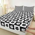 thumbnail image 3 of Castle Fairy Groovy Flower 4 Pieces Queen Sheet Sets for Teenagers,Black White Ultra Soft Flat Sheet,Geometric Plaid Queen Fitted Sheet,Breathable Home Decor, 3 of 7