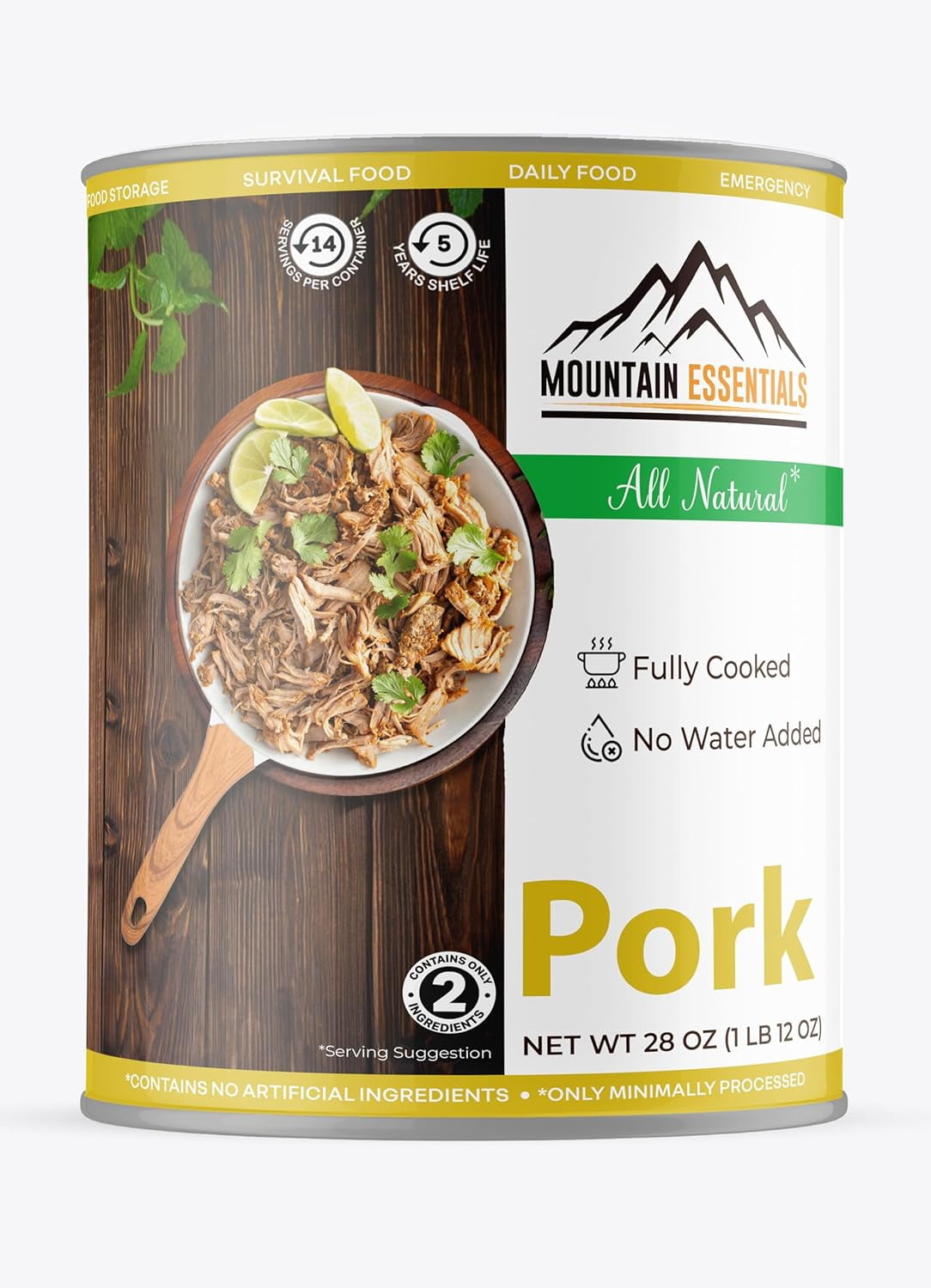 Mountain Essentials All Natural Canned Pork 28 oz, Fully Cooked Ready to Eat, Premium Meat for Emergency Survival, Camping, Food Storage, pack of 6
