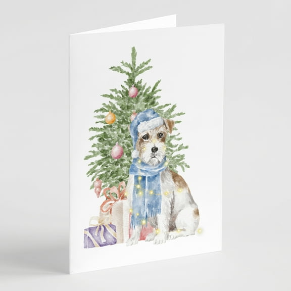 Carolines Treasures CK8227GCA7P Jack Russell Terrier Wire Christmas Presents and Tree Greeting Cards and Envelopes Pack