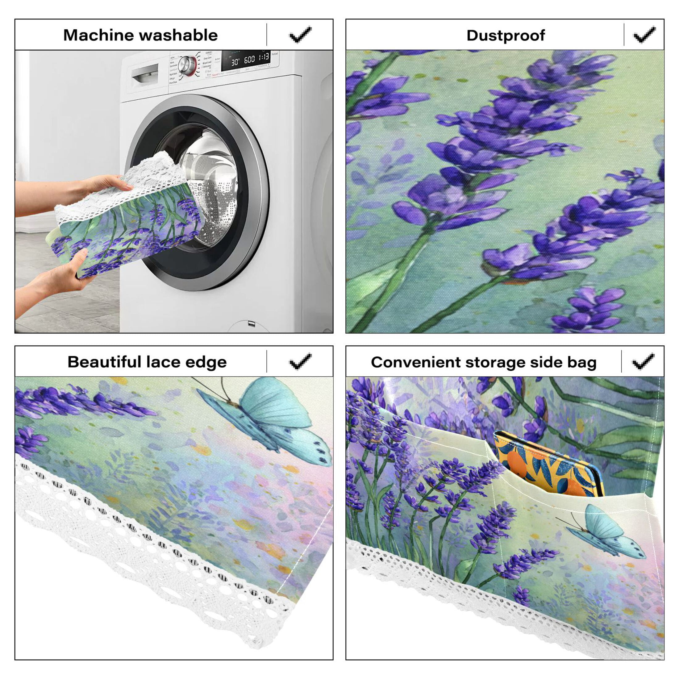 Wobogo Mystic Lavender Butterfly Washing Machine Cover Dustproof Washer Dryer Cover Waterproof Laundry Room Decorative Protector