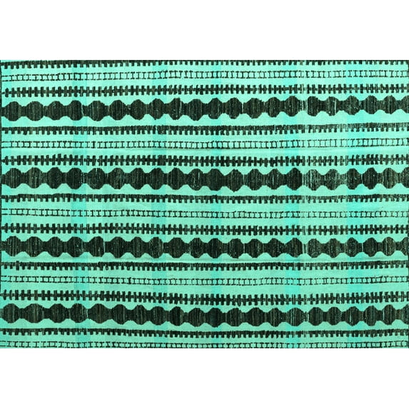 Ahgly Company Machine Washable Indoor Rectangle Abstract Turquoise Blue Modern Area Rugs, 8' x 10'