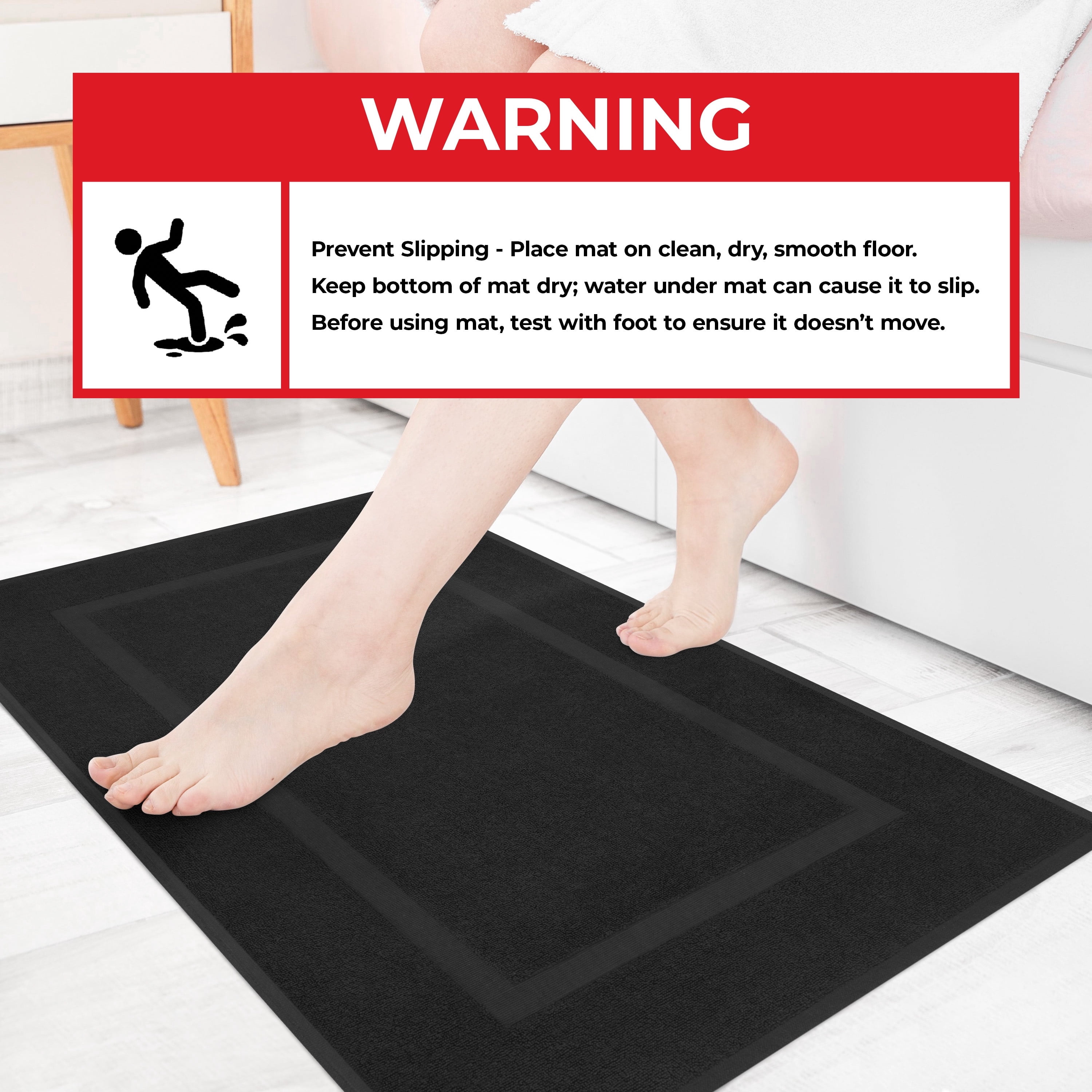 Cotton Paradise 100% Cotton Bath Mats for Bathroom Floor Set of 2 Pack, 20x34 Soft Absorbent Washable Quick Dry Tub Bathmat, Black