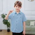 thumbnail image 2 of REDARER Boys Short Sleeve Button Down Shirt with Dual Pockets Casual Breathable Summer Top for Kids Daily Wear,9-10 Years, 2 of 4