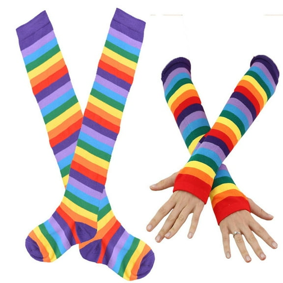 lanema Striped Socks Over Knee Thigh High Socks Gloves Rainbow Arm Leg Warmer
