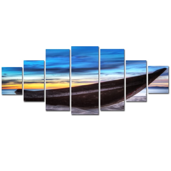 Startonight Huge Canvas Wall Art Long Boat on the Beach, Nature Landscapes Winter USA Large Home Decor, Dual View Surprise Artwork Modern Framed Wall Art Set of 7 Panels Total 39.37 x 94.49 inch