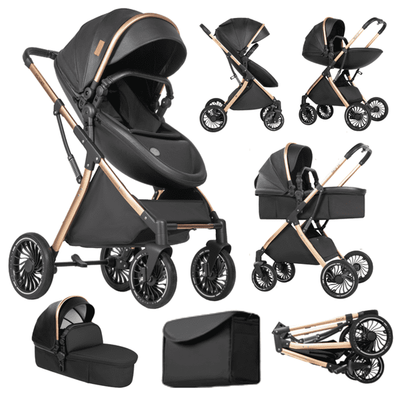 EaseBaby Baby Stroller,Infant Pushchair with Reversible Bassinet,Foldable Compact Pram for 0-36 Months,Unisex,Black