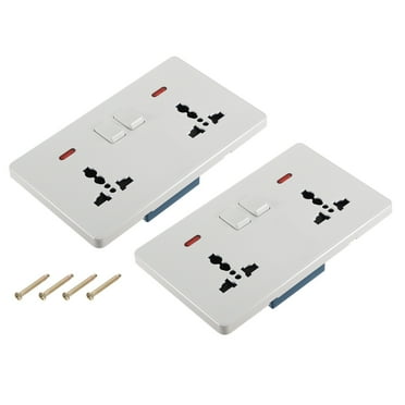 UK US Socket Double Multi Power Outlet Switch White 250V 13A 146mmx88mm 2 Pcs