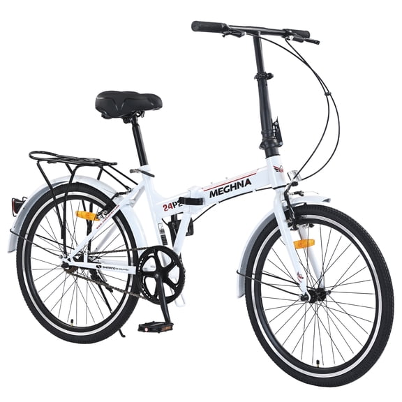 24 Inch Folding Bike for Adults with Fenders, Steel Frame Single Speed City Commuter, Dual V-Brake Portable Compact Bicycle for Men & Women