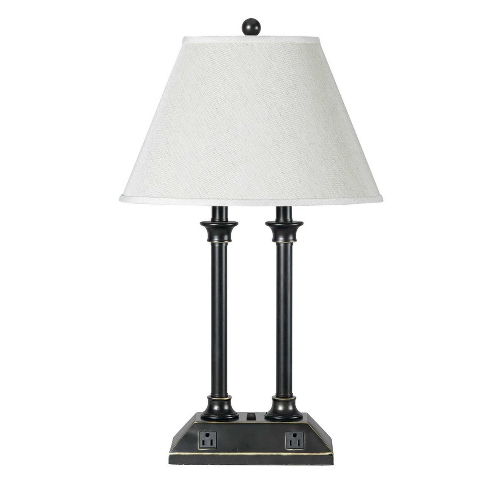 Metal Double Pedestal Base Table Lamp with Tapered Shade, Black and White