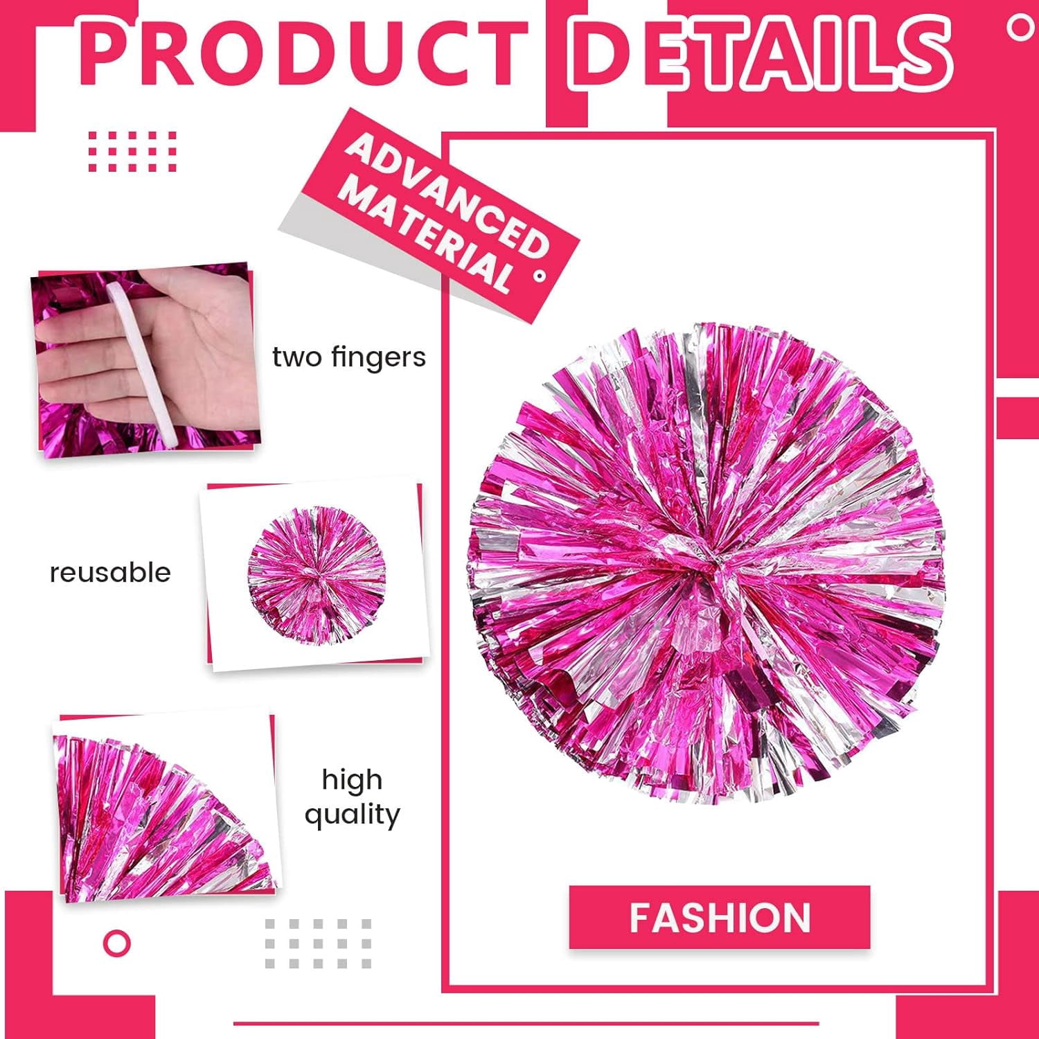 Cheer pom pom, 8 PCS Cheerleading Pom Poms, Premium Metallic Pom Poms Set Cheering Hand Flowers Handle Dance Pom Poms Cheering Squad Pompoms for Football Basketball Cheers