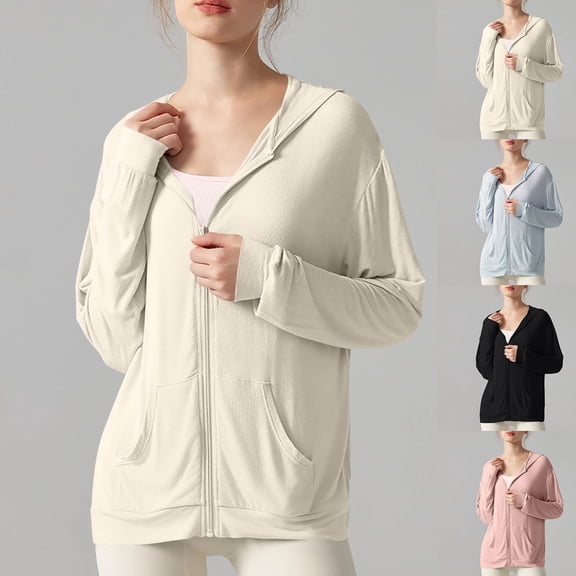 AnuYalue Womens Lightweight Hoodies Full Zip Sun Protection Jacket Summer Long Sleeve Hooded Tops