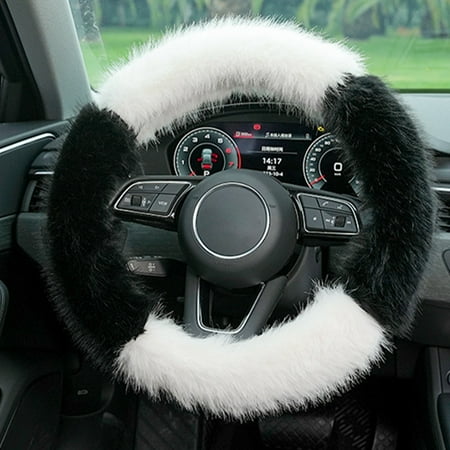 Openpig Fluffy Steering Wheel Cover, Winter Fashion Wool Fur Soft Furry Steering Wheel Covers Fuzzy Warm Plush Non-Slip Car Decoration Universal Fit Most Car