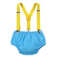 thumbnail image 5 of IBTOM CASTLE Baby Boy Half 1/2 Birthday Cake Smash Outfit Short Sleeve Bow Tie Romper + Diaper Cover Pants + Suspenders + Headband Leisure Clothes Set, 4-Piece, 5 of 11