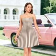 thumbnail image 6 of Dailycode Summer Dresses for Women Strapless Casual Beach Cover Ups Brown and White Striped Tube Top Sundress, 6 of 7