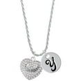 thumbnail image 1 of Delight Jewelry Silvertone Faith Rocks on AB Crystal Heart Silvertone Script Initial Disc - Y - Charm Necklace, 20"+3", 1 of 4