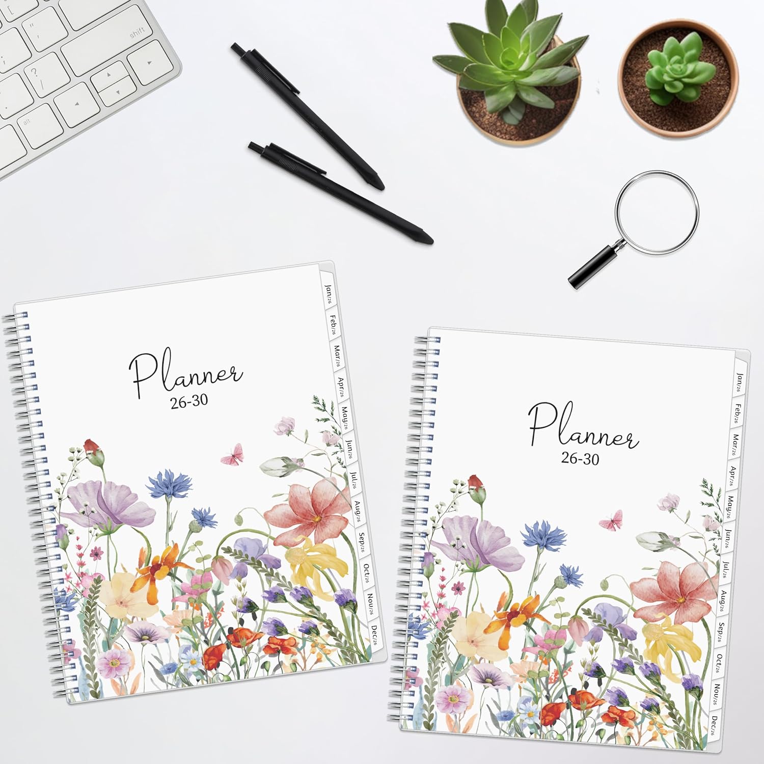 Monthly Planner 2026-2030, 5-Year Calendar, Jan 2026-Dec 2030, 8.5 x 11 In, Ruled Spreads, Flexible Cover, Spiral Wirebound, Pocket, 60 Monthly Tabs, Watercolor