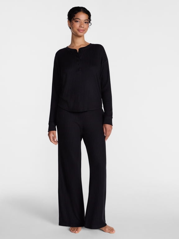 Women's Cozy Lounge Collection Hacci Henley Top and Pants, 2-Piece Pajama Set, Sizes XS-3X