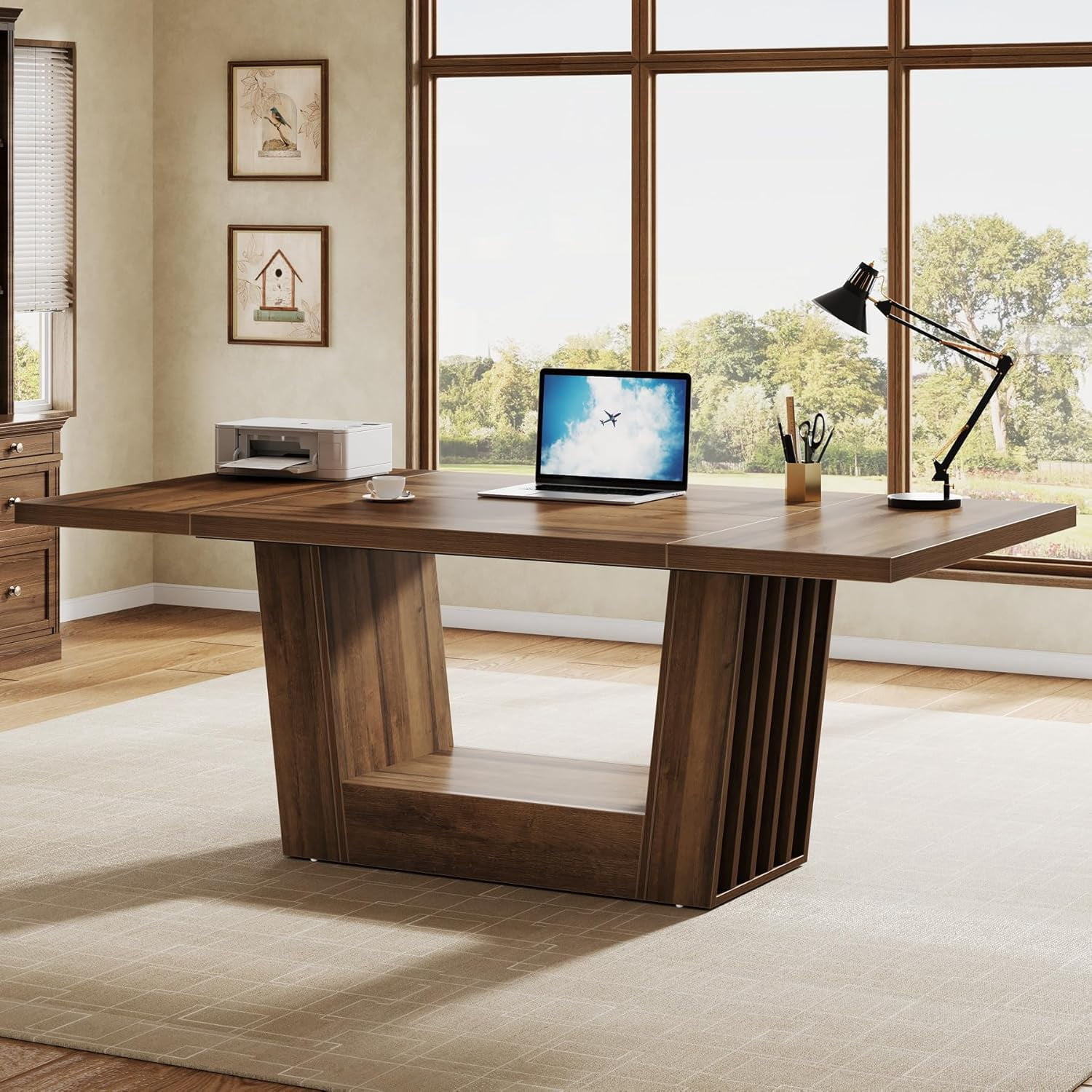 Tribesigns 63" Executive Office Desk, Modern Walnut Brown Home Office Computer Desk with Robust Base