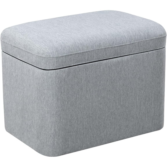 Hanyu 22 Inch Rectangular Storage Ottoman, Footrest Stool with Linen Fabric for Living Room, Upholstered Bench with Safety Hinges for End of Bed, Bedroom, Entryway, Blue-Gray