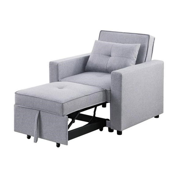 Bowery Hill Light Gray Linen Fabric 3-in-1 Convertible Sleeper Chair with Side Pocket