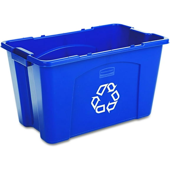 Rubbermaid 571873BE Stacking Recycle Bin, Rectangular, Polyethylene, 18gal, Blue