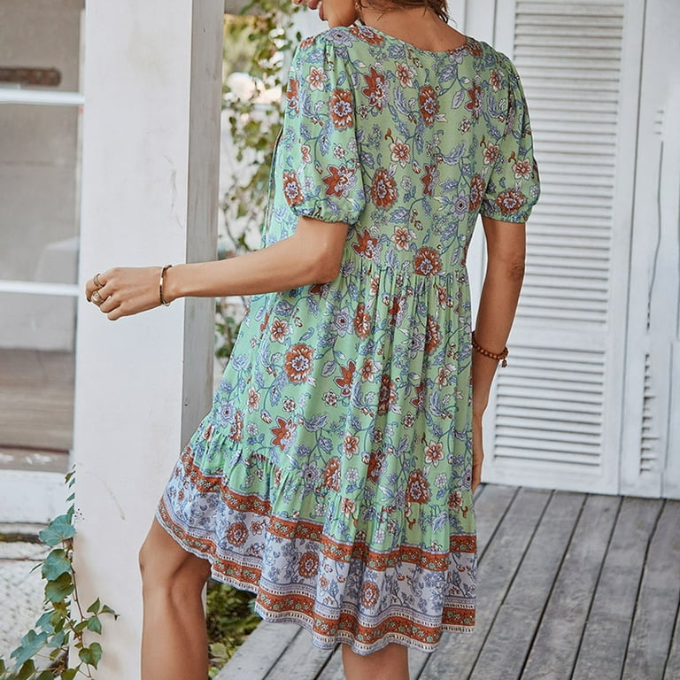 Petite Dresses Women Cotton Dresses for Women Casual Summer Casual Dress  for Women Short Sleeve Women'S Fashion V Neck Women Beautiful Dresses  Pleated Dress for Women 50s Style Casual Womens Dresses -