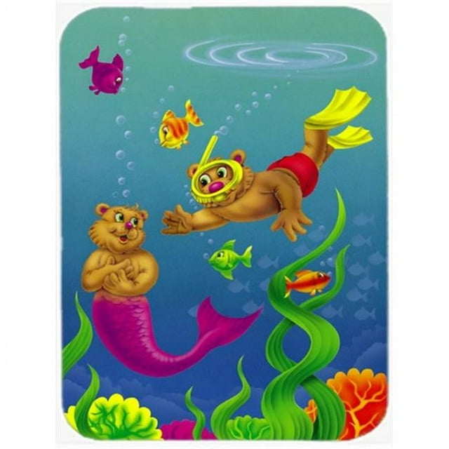 Carolines Treasures APH0414LCB Teddy Bear Mermaid & Diver Glass Cutting Board, Large