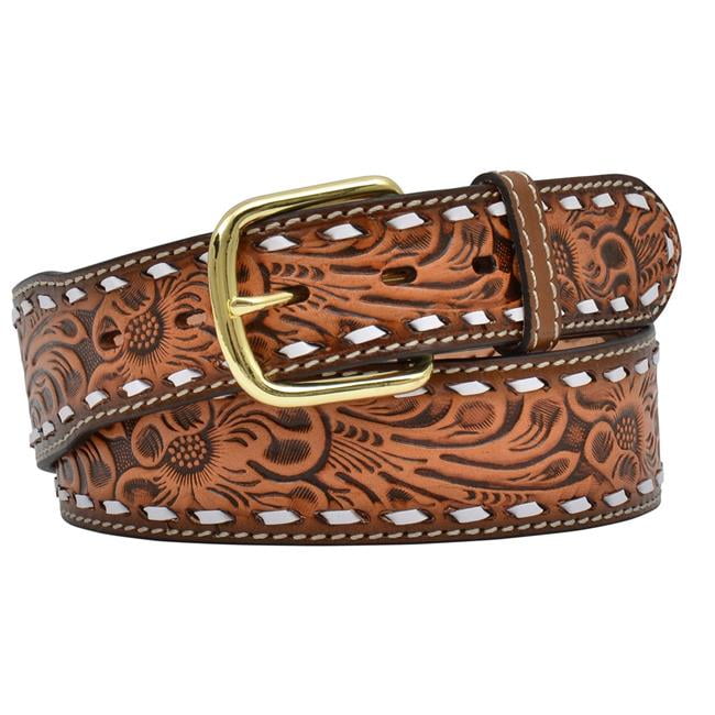 3D Western Mens Belt Leather Embossed Rough Out Inlay Star Conchos Brown 7374