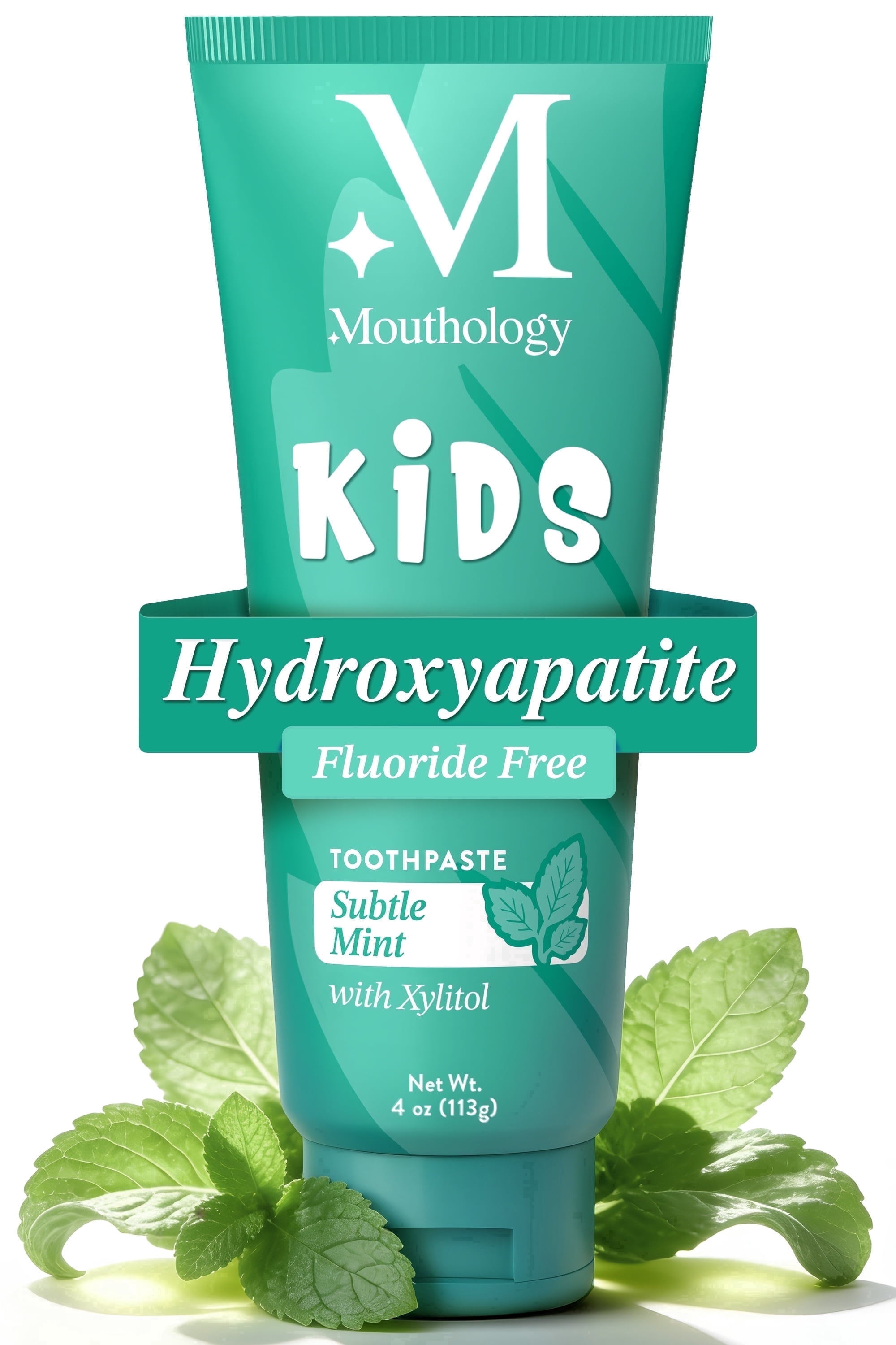 Mouthology Hydroxyapatite Kids Toothpaste Fluoride Free with Xylitol, Toothpaste for Kids, All Ages (1-3), (3-6) & (6-12) Subtle Mint, 4oz