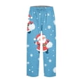 thumbnail image 5 of Women's Fashion Christmas Snowman Print Casual Pants with Drawstring Elastic Waist and Pockets, Full Length Trousers for Holiday Season and Daily Use,Sky Blue,M, 5 of 6