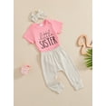 thumbnail image 4 of Newborn Baby Girl Little Sis Outfits Letter Short Sleeve T-shirt Romper Pants Set Headband Coming Home Hospital Clothes, 4 of 8