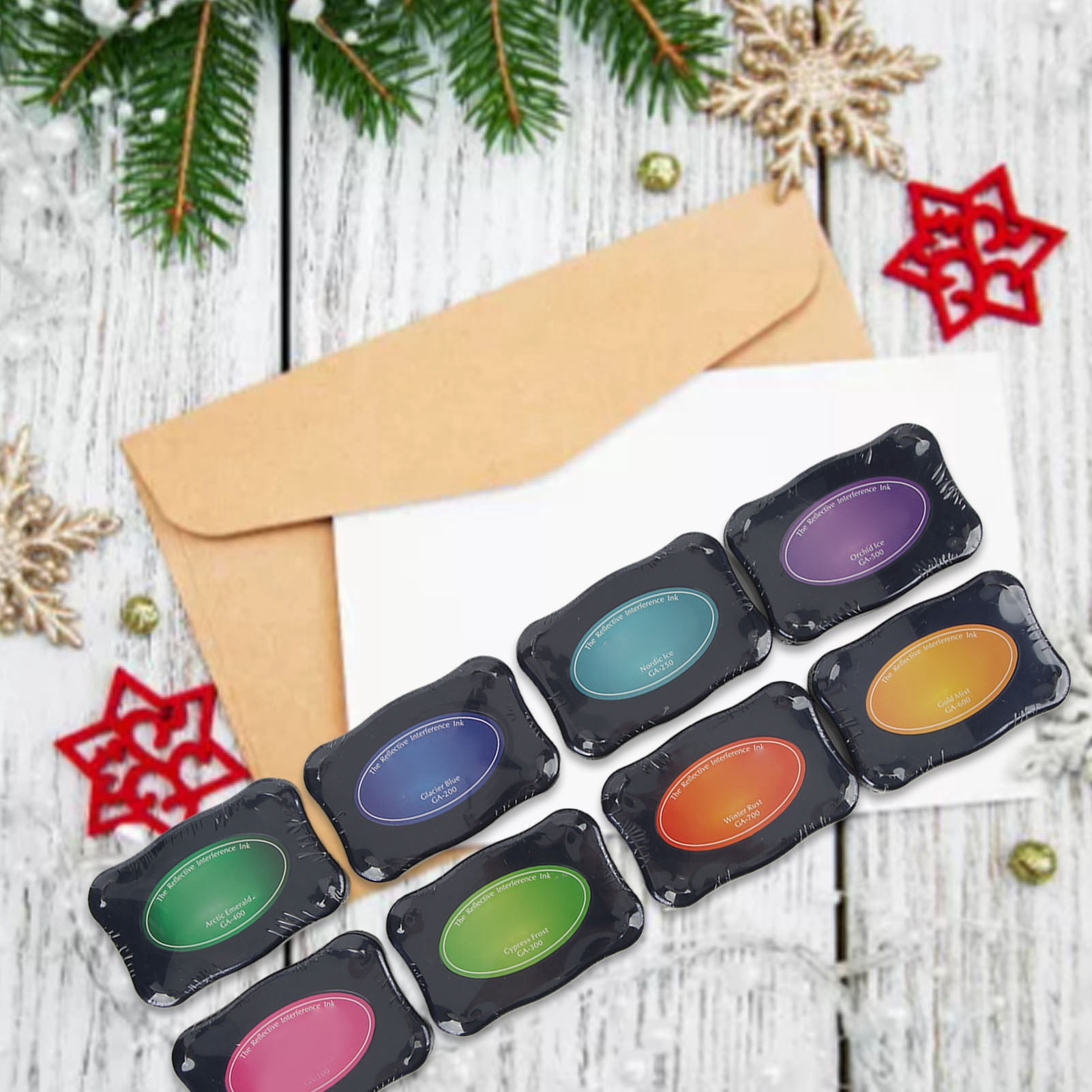 Suodoka 8 PCS Multicolor Reflective Interference Water-Based Stamp Ink Pad Set for Kids Fingerprint Art, DIY Handicrafts, Scrapbooking, and Card Making (9 x 6.3 x 1.5 inches / 23 x 16 x 4 cm)