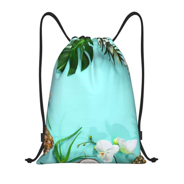 Xecao Tropical Pineapple Pattern Sports Drawstring Backpack - String Swim Gym Bag with Wet Proof Pocket for Women&Men-Small