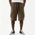 thumbnail image 6 of Dwellite Cargo Shorts for Mens Casual Drawstring Elastic Waist Corduroy Summer Beach Shorts with Pockets Brown M, 6 of 7