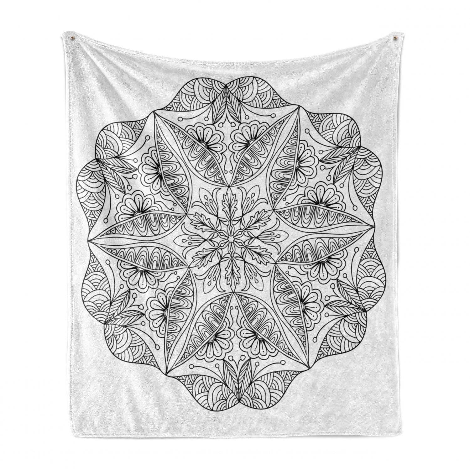 60 x 80 Cozy Plush for Indoor and Outdoor Use Grey Black Mandala with Aztec Tribal Textured Ornamental Cosmos Floral Pattern Ambesonne Lotus Soft Flannel Fleece Throw Blanket 